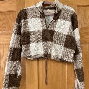 Altar'd State Brown and Cream Sherpa Cropped Pullover